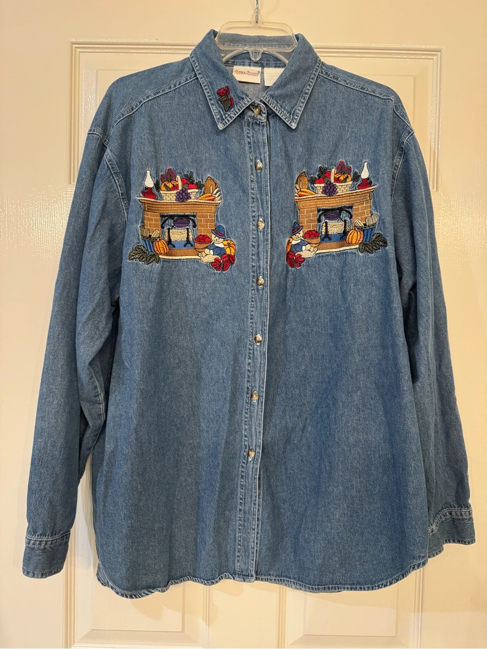 Vintage Bobbie Brooks Denim Fall Embroidered Button-Down